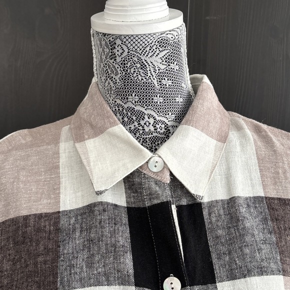 Soft Surroundings Plaid Check Linen Blend Button Up Shirt Back Zip Lagenlook M - Picture 2 of 15